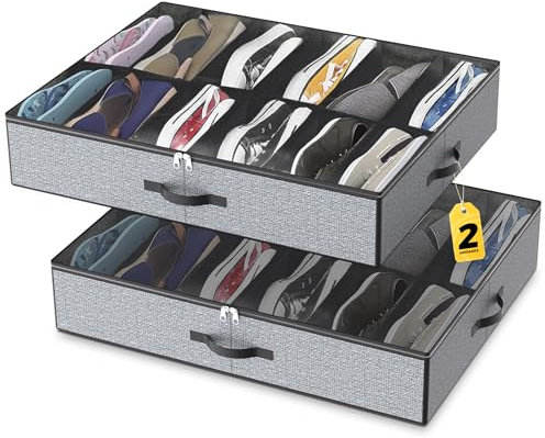 Organizador Zapatos - Zapatero Bajo Cama de Tela - Organizadores de Zapatos - Cajas para Zapato - Zapatero Tela - Organizador Zapato Armario o Debajo Cama - (2 Cajas/24 Compartimentos) - 74,5x60x15 cm