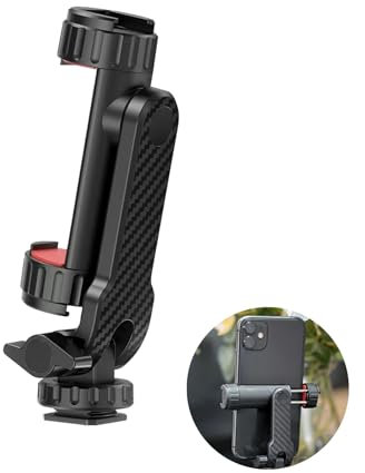 Phone Tripod Mount, Camera Phone Mount with 2 Cold Shoe and 1/4 Standard Screw 360° Rotates 180° Tilts Adjustable Cell Phone Holder Universal Smartphone Mount Adapter for Mic Light Stand Cellphone