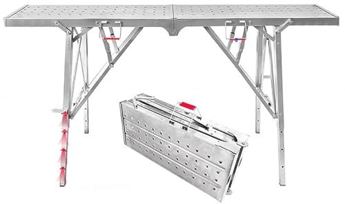 Plataforma de trabajo plegable eléctrica para andamios, plataforma elevadora para cargas de hasta 400 kg, pies telescópicos ajustables para andamios para terrenos irregulares, andamios pequeños