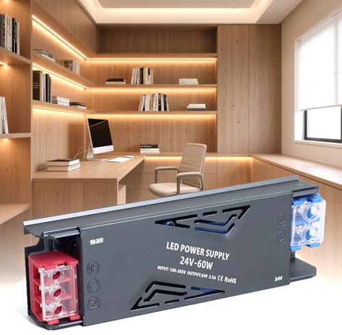 SUCIKORIO Alimentatore LED 24V 60W 2,5A, Ultra Sottile Trasformatore LED Driver AC 220V a DC 24 Volt 60W Trasformatori Adattatore LEDs a Tensione Costante Senza Sfarfallio per LEDs Lampade Striscia