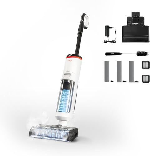 Polti Rollysteam WD50C Cordless, Lavapavimenti con Funzione Vapore e Aspirapolvere, 450 W, Pulizia Completa in un solo Passaggio, Senza Fili, Auto Pulizia, Bianco