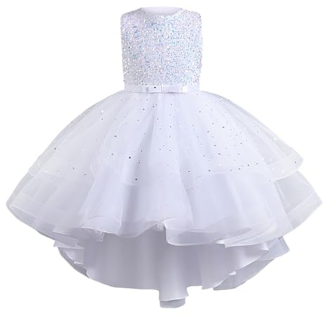 Vestido de tutú de boda con lentejuelas y purpurina para niñas, de tul escalonado, elegante, para desfiles, cumpleaños, fiestas, bailes, faldas cortas de moda, blanco, 9-10 años