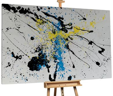 KunstLoft Ölgemälde 'Spray of Passion' 180x120cm | Original Handgemalte Gemälde | Modern | Blau und Yellow | Leinwand-Bild Ölgemälde einteilig groß | Modernes Kunst Ölbild