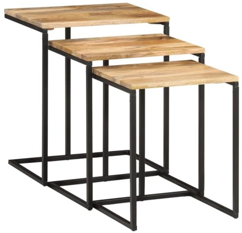 Gecheer Satztische 3 STK. Massivholz Akazie, Couchtisch Beistelltisch für Wohnzimmer, Schlafzimmer Nachttisch, Kaffeetisch Sofatisch Wohnzimmertisch/ 372724