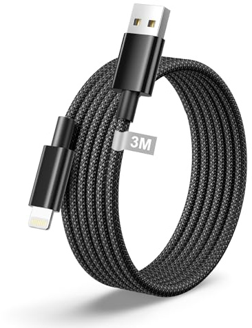 Cable iPhone 3M [Certificado MFi], Cable Cargador iPhone 3M Cable Lightning USBCable iPhone Carga Rápida Nylon TrenzadoCable para Apple iPhone 14 13 12 11 Pro Max Mini XS XR X 8 7 6s Plus 5s SE iPad