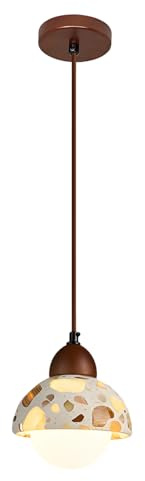 WLBHWL Lampada A Sospensione Wabi Sabi con Paralume in Pietra Naturale, Lampadario in Legno Nordico, Lampada da Terrazzo, Lampada da Soffitto in Pietra Naturale in Stile Giapponese per Sala da Pranzo