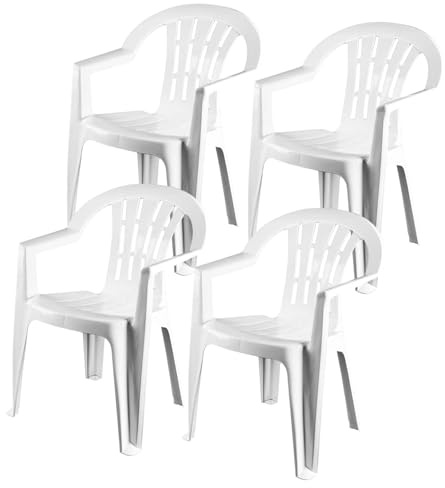 Pack de 4 Sillas de Jardín Casablanca con Brazos - Apilables, PVC, Ligeras y cómodas - Ideales para Exterior