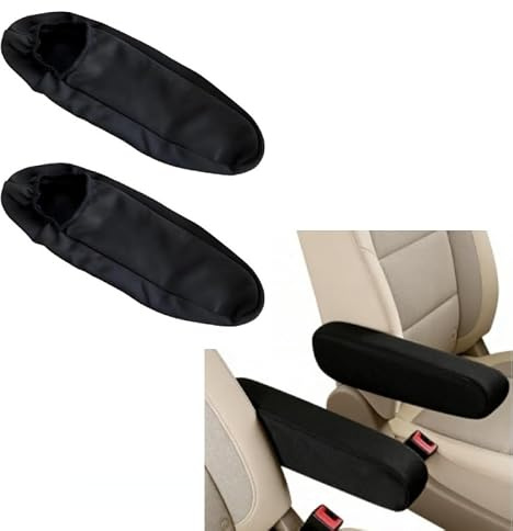 Auto Armlehnenbezüge Universal 2er Set Schwarz - Armlehnen Cover Schoner für Vordersitze von Auto, SUV, Van & LKW - Dehnbarer Stoff Bezug