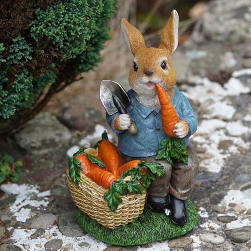 Hungry Bunny Resin Sculpture | Home Garden Peter Rabbit Statue Outdoor Ornament Decoration British Gazing Hare Gift