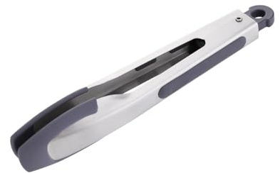 KITCHENDAO Tongs for Cooking with Silicone Tips 9 Inch, One-Handed for Convenience, Soft-Touch Handle, Silicone Tipped Stainless Steel Kitchen Food Grill BBQ Tongs for Non-Stick Cookware Air Fryer