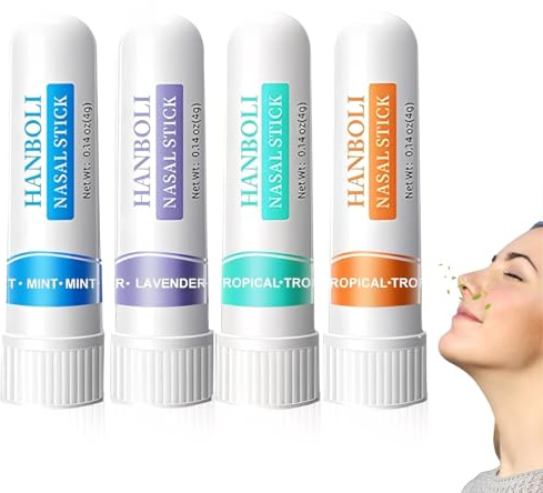 VRYNDH Paquete de 4 barras nasales, inhalador nasal portátil, alivio rápido de la congestión, respirar mejor por la nariz,mejora la respiración