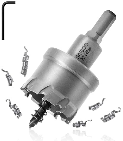 SAIBOO 42mm Foret de Scie Cloche en Métal, Coupeur de Trou de Dents en Carbure de Tungstène avec Foret Pilote pour L'acier Inoxydable, Le Métal, au Fer, à L'aluminium et au Laiton