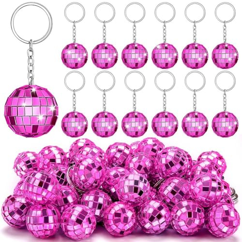 Fegtrtyoa Mini Boule à Facettes Porte-Clés, 25 Pièces Porte-Clés Boule à Facettes Rose Rouge en Gros, pour Cadeaux de Fête et Décorations de Fête.
