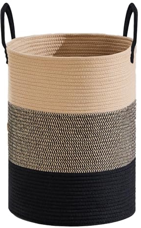PEESHON Cesto Ropa Sucia 56L con Asas de Algodón, Cestas Organizadoras Redondo Plegable, Cubo para Ropa Sucia para Lavandería, Dormitorio, Baño, Cuarto para los Niños