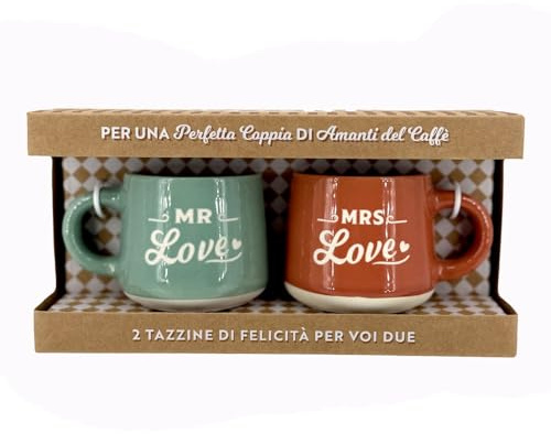 CLEARCO Tazzine da caffè personalizzate in scatola regalo - Mr & Mrs Love