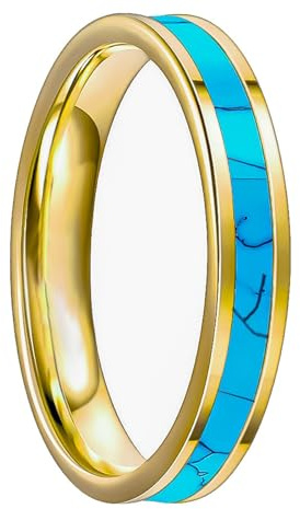 Ayoiow Ring Gold Wolfram für Herren, Tungsten Eheringe Schwarz für Ihn Türkis-Einlage Wolframstahl Kein Edelstein Goldblau Größe 67 (21.3)