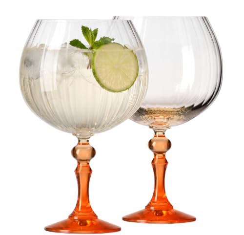 KROSNO Gin Gläser 660 ml mit orangem Stiel, 2er Set – für Gin Tonic, Aperol Spritz und Cocktails – bleifrei – spülmaschinengeeignet – Bubble Celebration Moments
