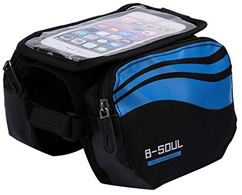Sacs de Cadre de vélo résistant à l'eau 3 Couleurs Cadre de Bicyclette Sacoche vélo Avant tête Sac de Tube supérieur Accessoires de téléphone cellulaire(Bleu)