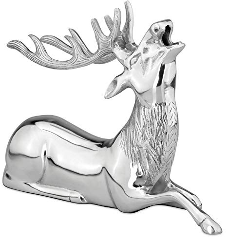 Hirsch Figur Aluminium stehend silbern - dekorative Hirsch Dekofigur mit Geweih - Weihnachtsdeko zum Hinstellen - stilvolle Wohndeko & Blickfang für Sideboard, Tisch oder Empfang Höhe 22 cm