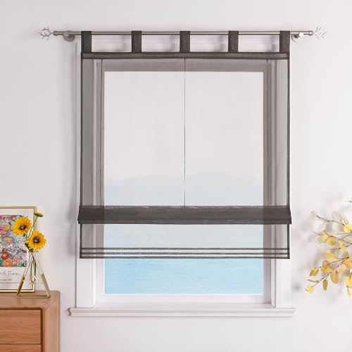 ESLIR Raffrollo mit Schlaufen Raffgardinen Gardinen Küche Transparent Schlaufenrollo Vorhänge Modern Voile Grau BxH 100x155cm 1 Stück