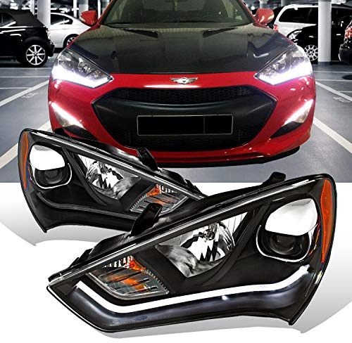 AmeriLite Black Projector Plank LED Style Headlights for 13-15 Hyundai Genesis HID Model Coupe - Passenger and Driver Side