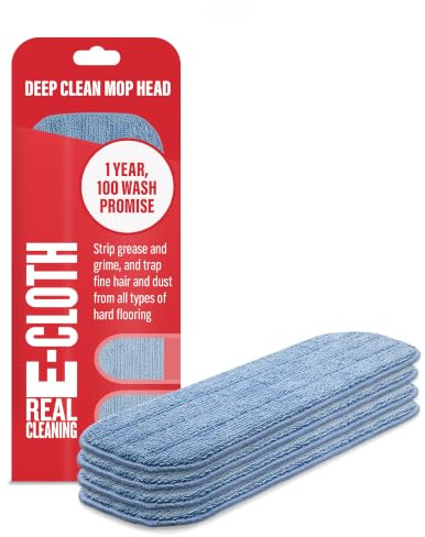 E-Cloth 4-Pack Deep Clean Mop Head, Microfiber Mop Replacement Head, Perfect Floor Cleaner for Hardwood, Laminate, Tile and Stone Flooring, Washable and Reusable, 100 Wash Promise | Washable Replacement Pads, Multi-Surface Floor Cleaning Cloths for Hardwood, Tile & Laminate