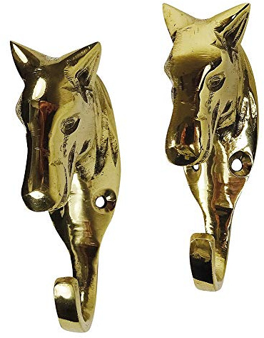 zeitzone Garderobenhaken Pferd Trensenhalter Messing 2 Stück Wandhaken Nostalgie 9cm