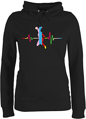Pullover Damen Hoodie Frauen - EM 2026 Trikot Ersatz - Bunter Herzschlag Handball - M - Schwarz - handballer hoddies hanball hoodies halbball hoddis handball. kapuzenpullover handball, pulli
