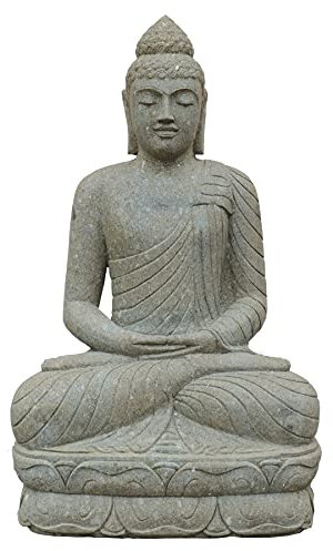 STONE art & more Große Buddha Figur Meditation, sitzend, H 150 cm, Steinfigur, Steinmetzarbeit aus Lavastein, frostfest