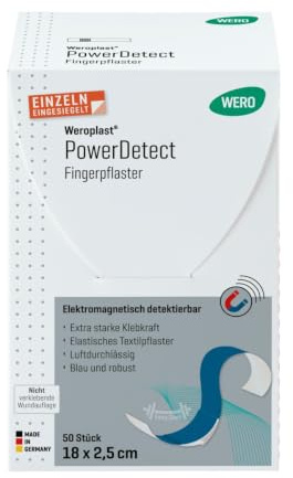 WERO Weroplast® PowerDetect Fingerpflaster 18 x 2,5 cm, 50 Stk/Pkg | extra starke Klebkraft, elektromagnetisch detektierbar, längs- und querelastisch
