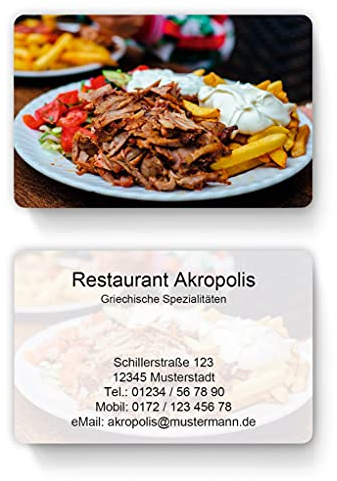 100 Visitenkarten, laminiert, 85 x 55 mm, inkl. Kartenspender - Imbiss Döner Restaurant