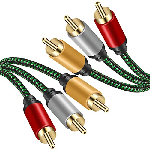 Audio Video RCA Cable 5M,3RCA Male to 3RCA Male 24K Gold Plated Composite AV Cable Compatible with Set-Top Box,Speaker,Amplifier,DVD Player and More (5M)