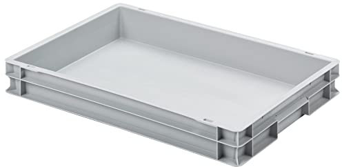 GREEN24 Eurobox Eurokiste 600x400x75mm inkl. Hakendeckel - Industriequalität, lebensmittelecht, geschlossene Griffe, Farbe hellgrau