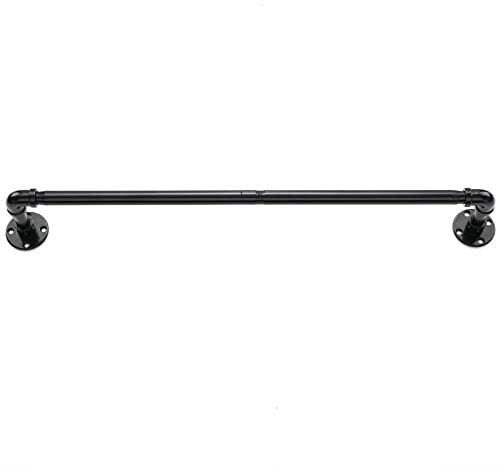 FLY HAWK Kleiderstange für die Wand, 120cm Garderobenstange im Industrie-Design Industrierohr Kleiderstange, bis 50 kg belastbar, einfache Montage, Abnehmbare Garderobenstangen aus Metall/Schwarz