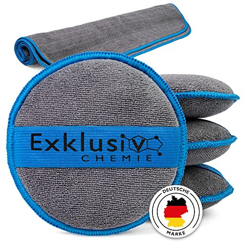 Exklusiv Chemie® 4X Hand Polishing Sponge Car + Microfiber Cloth Q1 GSM 380 | Applicator Pad Microfiber | Applying Polish, Wax & Care Products | Soft Polish Sponge | Microfiber Pad