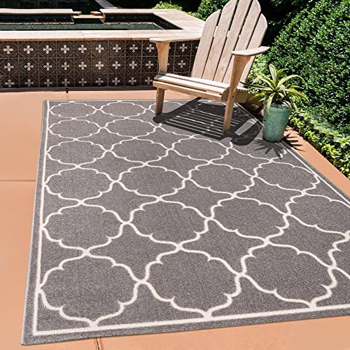 SANAT Outdoor Teppich Wetterfest - Für Innen- und Außenbereich - Wasserabweisend für Balkon, Terrasse, Garten, Küche, Bad oder Wohnzimmer - Hellgrau, 140 x 200 cm