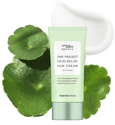 THANKYOU FARMER Sun Project Skin Relief Sun Cream SPF50+ PA++++ 50ml - Crema solare viso per pelli sensibili, Crema solare coreana per il viso, Protezione solare coreana ad ampio spettro, Italy Vegan