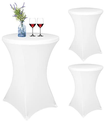 3er-Set Weiß Stretch Stehtisch Husse für Bistrotisch Ø 80-85 cm Spandex Stretch Tischdecke, Verstärkung im Fußbereich Für Hochzeit Geburtstagsfeier Bankett Stehtische und Bistrotische(80×110cm,Weiß)