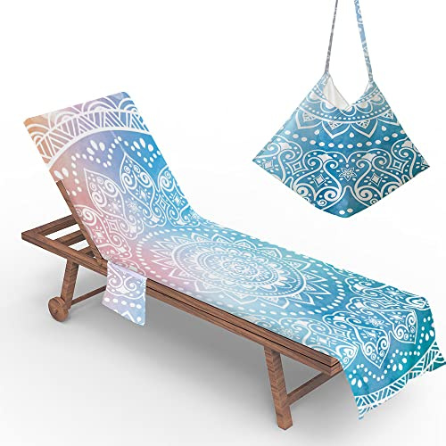 Morbuy Liegestuhl Handtuch mit Taschen, Strandtuch für Liegen, Bohemian Mandala Strandliegen Handtuch Mikrofaser Leicht Strandtuch für Schwimmbäder, Strände, Gartenhotels (73x210cm,Hellblau)