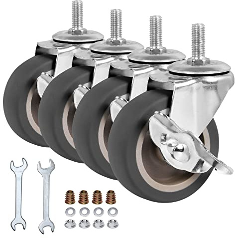 4 Stück Robuste Lenkrollen mit Bremse, metrische Größe M8-25 (Schraubendurchmesser 8 mm, Schraubenlänge 25 mm) für Tischwagen, Möbelwagen