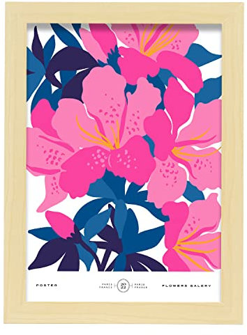 Nacnic Nerium Oleander Poster art, Size A4 Lightwood frame. Botanical style Print for the decoration of living room walls, bedrooms, offices...