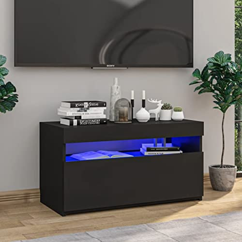 Homiuse Meuble TV LED Noir 75x35x40 cm, Aspect Moderne, Support HiFi DVD Console de Jeu