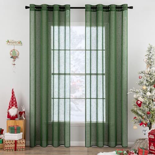 MIULEE Set of 2 Voile Curtains, Sheer Linen Curtain with Eyelets, Transparent Linen Look Curtain, Eyelet Curtain, Living Room Window Curtain, Translucent Decorative Curtain for Bedroom, 140 x 225 cm