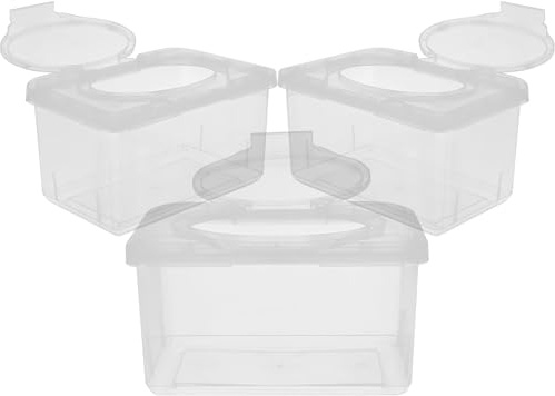 Ciieeo 3 Stück Baby-Feuchttücher-Aufbewahrungsbox für Feuchttücher, Halter mit Deckel, nachfüllbar, Behälter für Zuhause, Büro, Schreibtisch, transparent