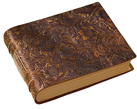 Acidea Vintage Geprägtes Skizzenbuch, handgefertigtes Crazy Horse Ledereinband, Tagebuch, Schreibbuch, Zeichentagebuch, Tagebuch für Männer und Frauen, Reisende, Künstler, 400 Seiten aus Kraftpapier,