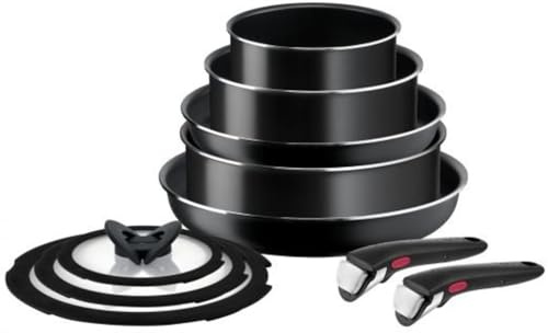 Tefal Ingenio L1549042 Easy Cook & Clean 10pcs Non-Stick Frying Pans & Saucepans CookwareSet, Black