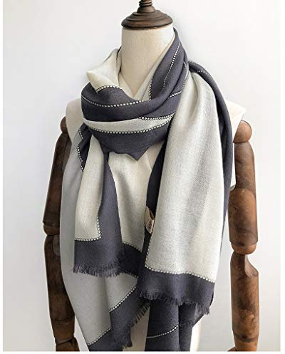 Wollschal für Damen im Herbst und Winter, einfacher Stil mit weißem Kragen, schwarz-weißes geometrisches Muster, dünner Schal mit doppeltem Verwendungszweck