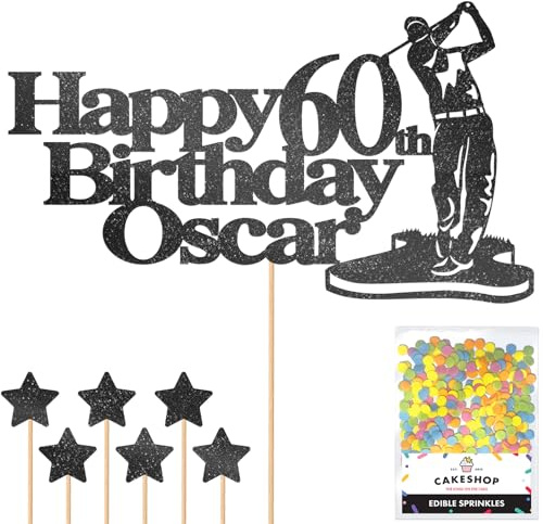 Personalised Golf Golfer Glitter Cake Topper - Black Custom Age & Name Glitter Cake Decoration and Sprinkles - Happy Birthday Decorations - Personalised Toppers for Cakes by Cakeshop