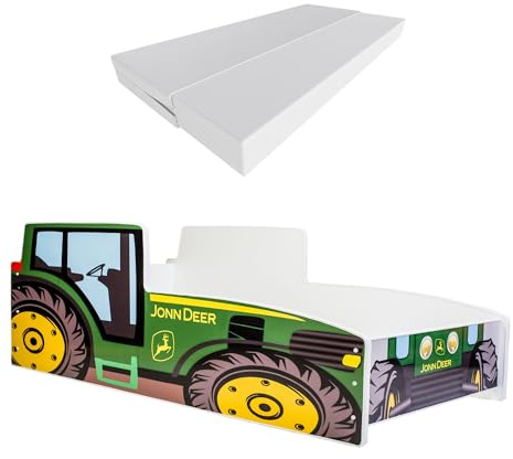 KOBI Letto Bambini Auto | Tema Trattore Verde | 140 x 70 CM | Letto Forma Macchina per Bambino | Lettino Automobile Singolo | Lettini Bambina con Materasso