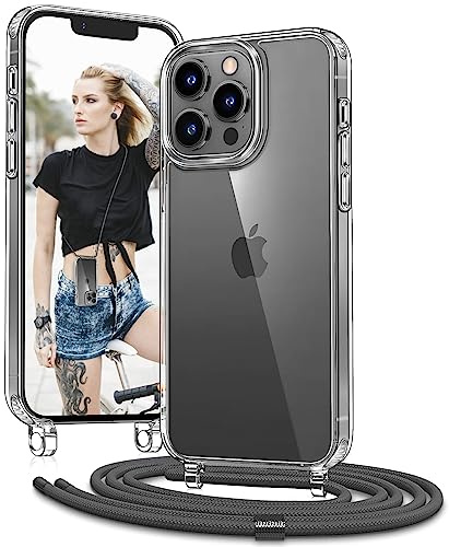 Vaykwo Handykette für iPhone 13 Pro Max Hülle mit Band, Grau | Necklace Handyhülle, Transparente Case zum Umhängen, Verstellbar und Abnehmbar